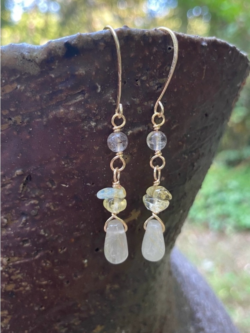 Handcrafted Gold Quartz and Citrine Drop Earrings - Picture 4 of 5